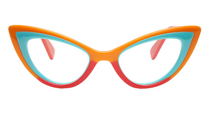 A vibrant pair of glasses with frames in striking orange and blue colors