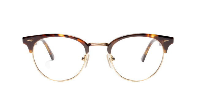 A pair of glasses resting on a clean white background