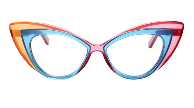 A vibrant pair of colorful glasses placed on a clean white background