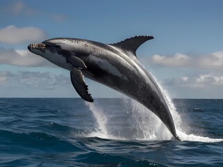 Fototapeta premium The stunning beauty of a humpback whale frolicking in the waves, conveying the power and grace of these magnificent creatures.