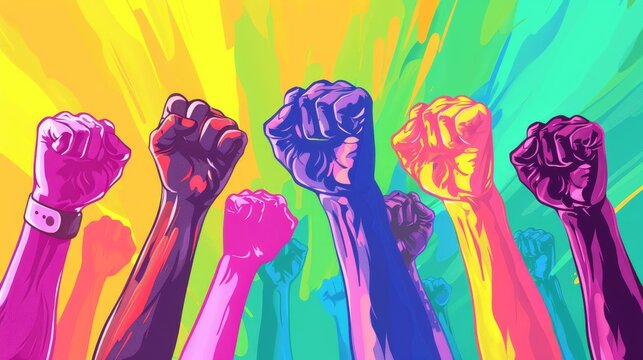 Colorful fists illustration equality campaign blm movement social media post
