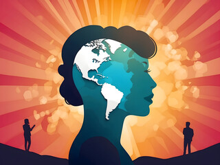 International Teacher's Day poster background concept design. Banner background of human profile silhouette, vector illustration 