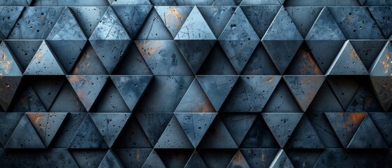 A geometric pattern of blue triangles and diamonds in a monochromatic palette - obrazy, fototapety, plakaty