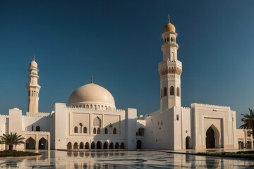 Fototapeta na wymiar A large beautiful mosques with a large dome, islamic architecture