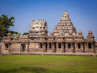 Fototapeta na wymiar The Kailasanathar Temple also referred to as the Kailasanatha temple, Kanchipuram, Tamil Nadu, India. It is a Pallava era historic Hindu temple.