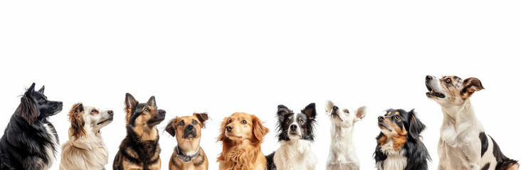 Curious Canines: A Diverse Group of Dogs Looking Upwards