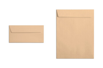 Blank Empty kraft brown paper A4 Envelope and dl envelope Mockup template isolated on white background. 3d rendering.