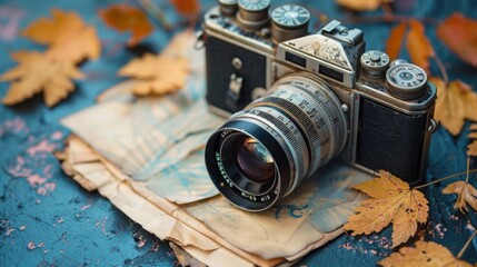 Vintage Camera and Film Rolls: Ideal for photography-related themes.  - obrazy, fototapety, plakaty