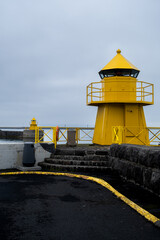 Iceland, Reykjavik harbor, yellow watchtower - obrazy, fototapety, plakaty