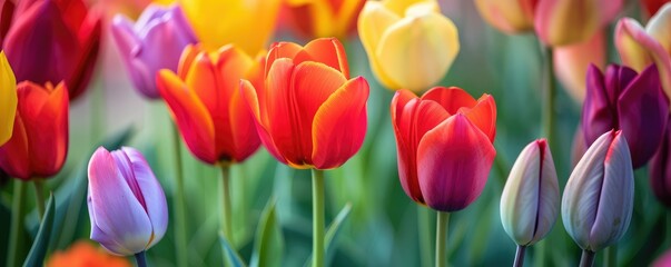 Fototapeta premium Vivid tulips field in full bloom