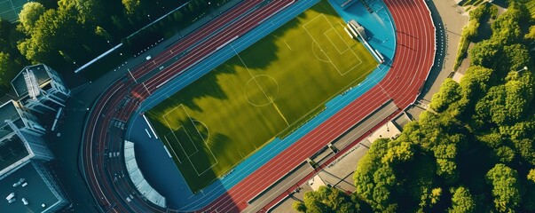 Aerial view of a stadium with track lanes - Powered by Adobe