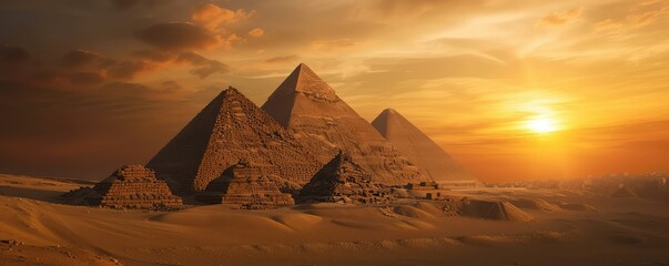 Ancient Egyptian pyramids at sunset