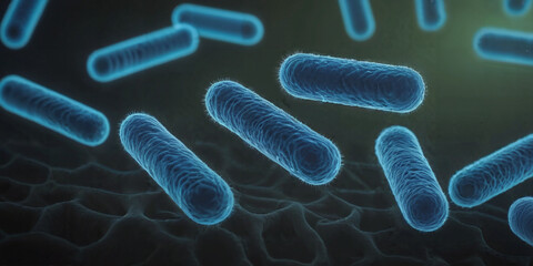 Micro bacterium and therapeutic bacteria organisms. Microscopic salmonella, lactobacillus or acidophilus organism