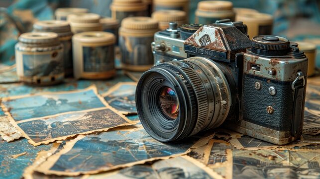 Vintage Camera and Film Rolls: Ideal for photography-related themes. 
