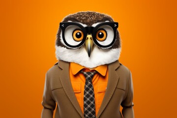 Charming owl with stylish glasses on vibrant orange background title. charming owl with stylish glasses on vibrant orange background