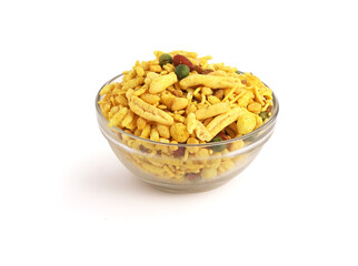 Indian khatta meetha Namkeen Snacks served in bowl or Indian traditional Namkeen Food Mixture or Navratna Mix Namkeen also name is khatta meetha