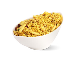 Indian khatta meetha Namkeen Snacks served in bowl or Indian traditional Namkeen Food Mixture or Navratna Mix Namkeen also name is khatta meetha