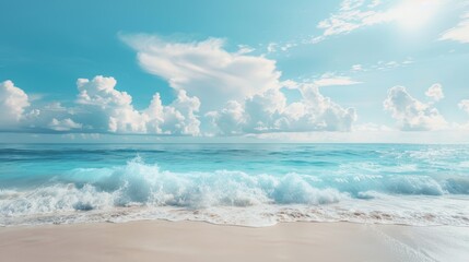 Fototapeta na wymiar Beautiful tropical empty beach sea ocean with white cloud on blue sky background 