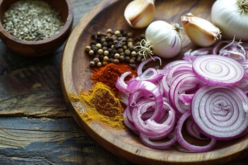 Obraz na płótnie Canvas a plate of food with spices and onions