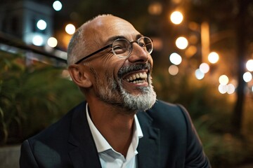 a man laughing with glasses - Powered by Adobe