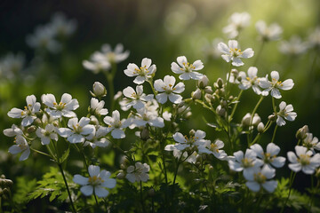 Frühlingszauber: Wiesen-Schaumkraut im Morgentau glänzend unter sanften Sonnenstrahlen - Cardamine pratensis