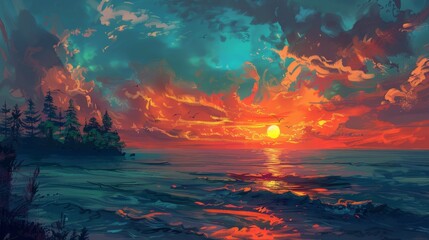 Obraz na płótnie Canvas Breathtaking sunset in the evening 