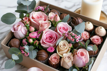 Luxurious Floral Arrangement and Gourmet Chocolates in Elegant Gift Box