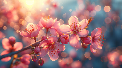 Blossoming Beauty: Cherry blossoms bloom in a spring illustration of enchanting sakura trees.