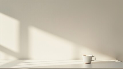 White cup of coffee and tea on table . empty, pastel background, light and shadow . free space for comments and messages. - obrazy, fototapety, plakaty