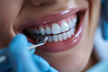 Dental Check-Up: Close-Up of Healthy White Teeth Being Examined