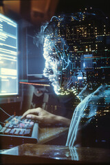 Man being Scanned into the Computer (Retro-style Sci-Fi)