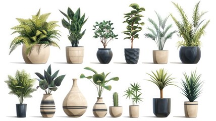 gathering Various designs of modern and retro vantage vases, indoor plants, furniture cuts, and plants - obrazy, fototapety, plakaty