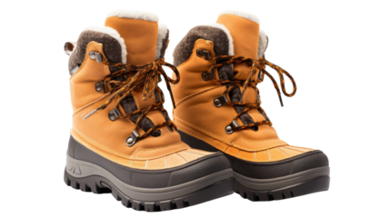 A stylish pair of yellow boots with cozy fur lining, ready for winter adventures