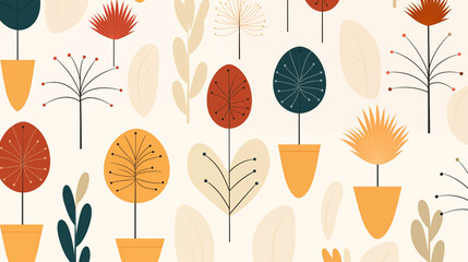 Illustration de petites plantes et feuilles disposées en motif. Nature, fleur, plante. Feuilles de couleurs sur fond blanc. Pour conception et création graphique. 
