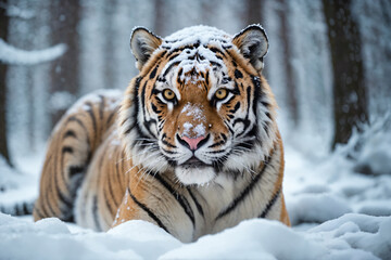 Tiger in a snow covered forest - 774022988