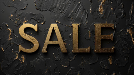 The golden letters inscription Sale on a black background. Rough grunge business texture