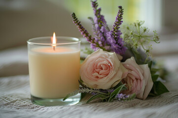 Obraz premium Serene Candlelight and Elegant Roses Still Life Composition