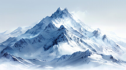 Abstract snow-covered mountain on a white blank background