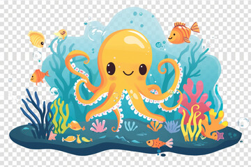 Fototapeta premium illustration of octopus under ocean world ocean day concept isolated on transparent background 