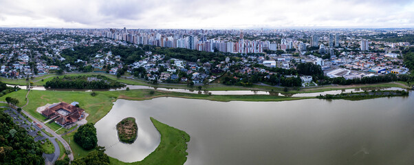 Aerial view of beautiful and green Parque Barigui in Curitiba, Brazil - obrazy, fototapety, plakaty