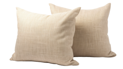 Two fluffy pillows rest on a pristine white background