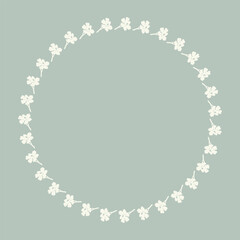 Handmade linocut organic pressed floral vector wreath in whimsical scandi style. Folkart natural woodland frame with woodcut effect for digital monochrome artwork. 