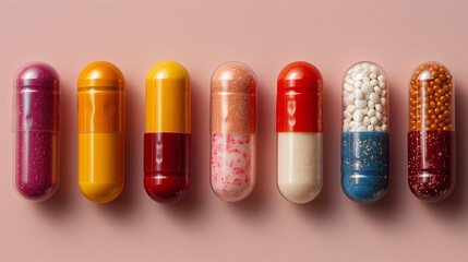 Various colorful tablets on a blank pink background