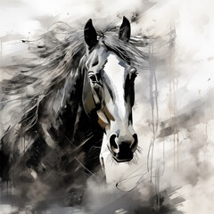 abstract artistic background with a horse, in oil paint type black and white design - 774026997