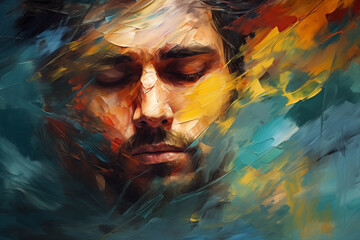 abstract artistic background with a man, in oil paint type design - 774027157