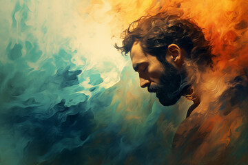 abstract artistic background with a man, in oil paint type design - 774027173