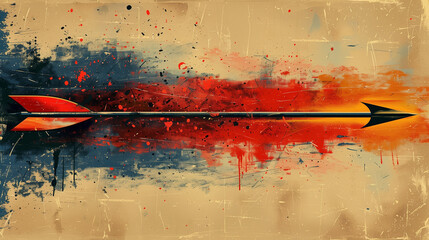 Minimalist flying arrow on a blank background, grunge vector art