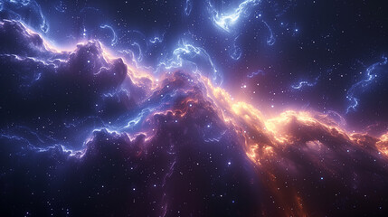 Abstract panoramic colorful space clouds, nebula and cosmic dust - obrazy, fototapety, plakaty