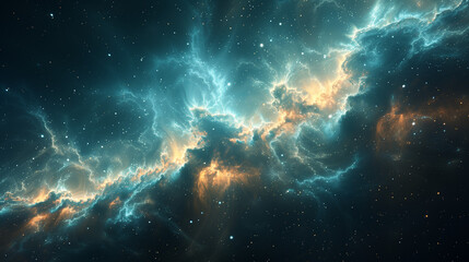 Abstract panoramic colorful space clouds, nebula and cosmic dust - obrazy, fototapety, plakaty