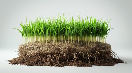 3D ground cross section with ground and Wheatgrass plants with roots - obrazy, fototapety, plakaty